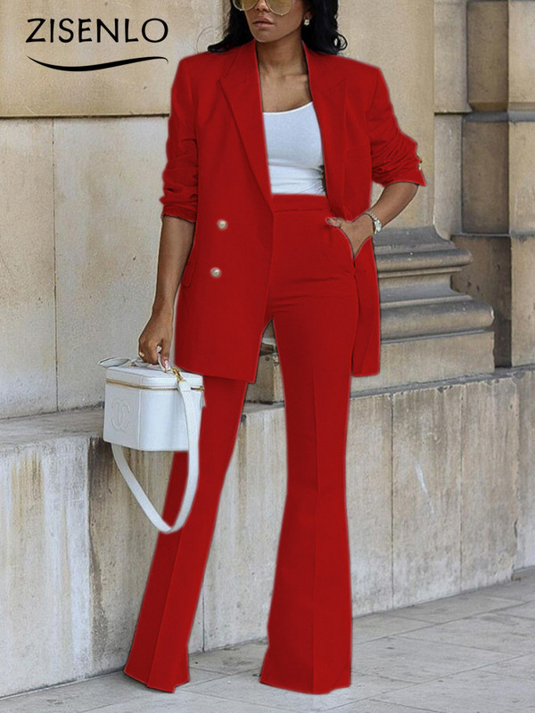Φθινόπωρο 2022 Νέο μονόχρωμο casual κοστούμι μόδας Φαρδύ παντελόνι σετ δύο τεμαχίων Γυναικεία κοστούμια μπλέιζερ Γυναικεία σετ ρούχων 2 τεμαχίων