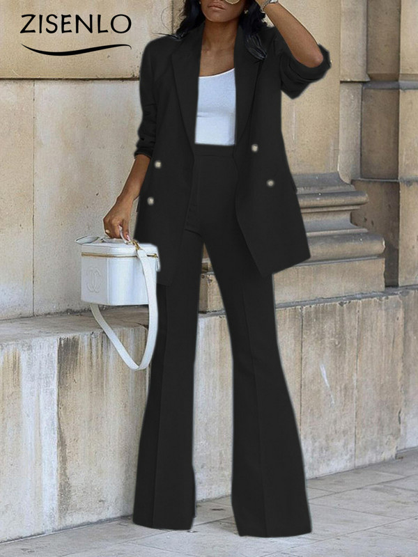Φθινόπωρο 2022 Νέο μονόχρωμο casual κοστούμι μόδας Φαρδύ παντελόνι σετ δύο τεμαχίων Γυναικεία κοστούμια μπλέιζερ Γυναικεία σετ ρούχων 2 τεμαχίων