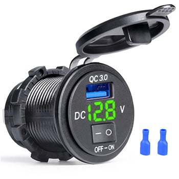 Quick Charge 3.0 USB Car Charger Socket Ψηφιακή οθόνη Voltmeter USB Charger Socket with ON-OFF Switch for Car Motorcycle ATV