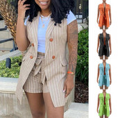 2 buc/set Costume elegante pentru femei, cu model dungi fără mâneci, set de două piese colorat, pentru femei, pentru purtarea zilnică