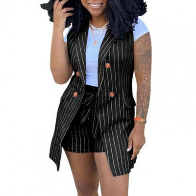 2 buc/set Costume elegante pentru femei, cu model dungi fără mâneci, set de două piese colorat, pentru femei, pentru purtarea zilnică