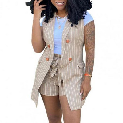 2 buc/set Costume elegante pentru femei, cu model dungi fără mâneci, set de două piese colorat, pentru femei, pentru purtarea zilnică