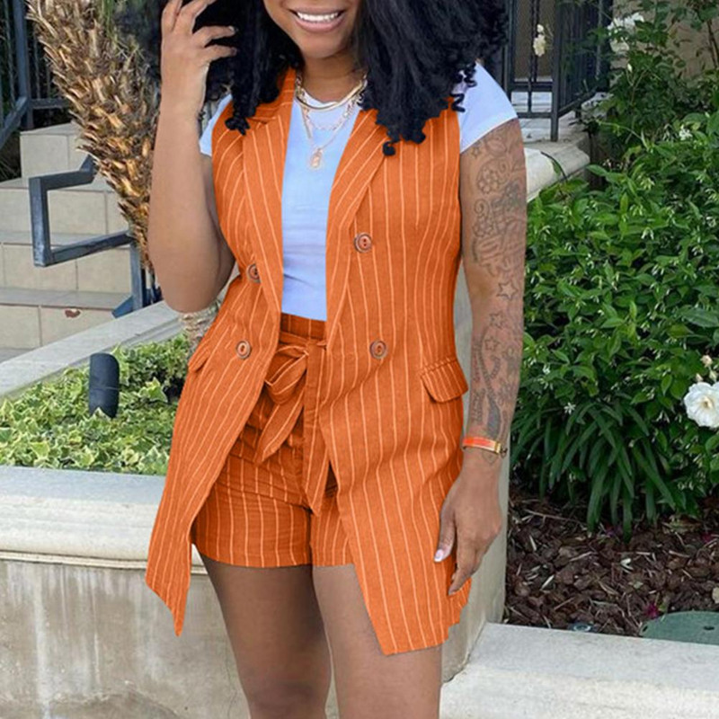 2 buc/set Costume elegante pentru femei, cu model dungi fără mâneci, set de două piese colorat, pentru femei, pentru purtarea zilnică