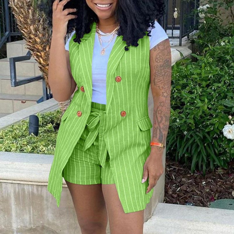 2 buc/set Costume elegante pentru femei, cu model dungi fără mâneci, set de două piese colorat, pentru femei, pentru purtarea zilnică