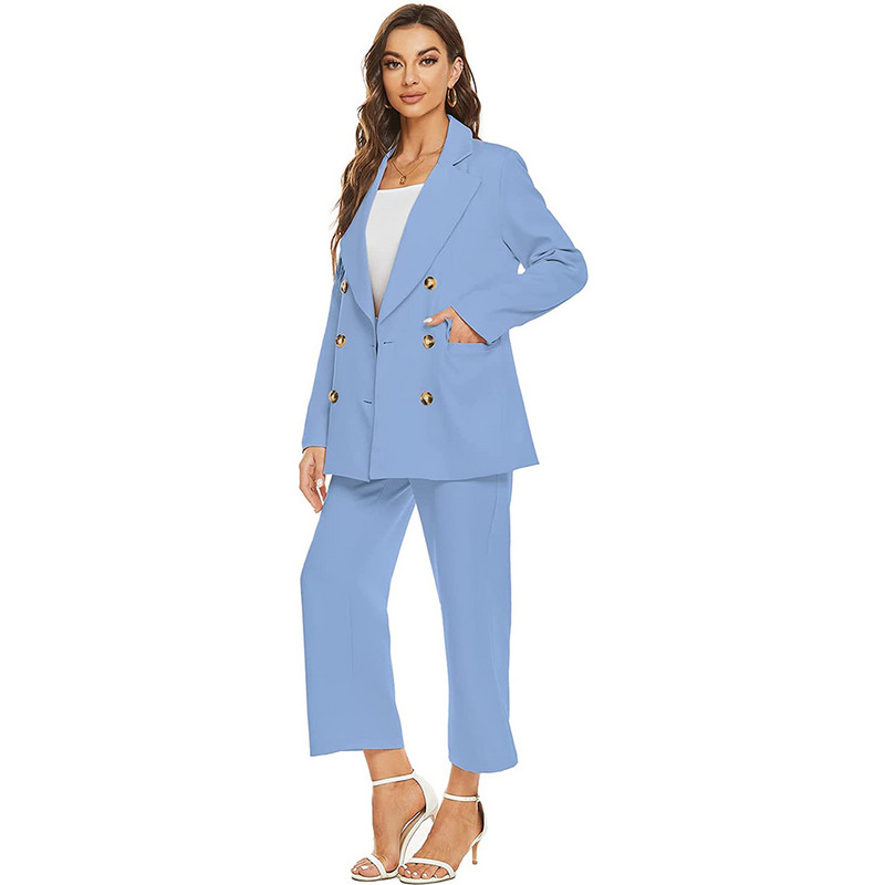 CRLAYDK Set de 2 bucăți elegante cu pantaloni pentru femei, pantaloni, blazer cu mânecă lungă, jachete casual de lux, ținute de birou pentru doamne