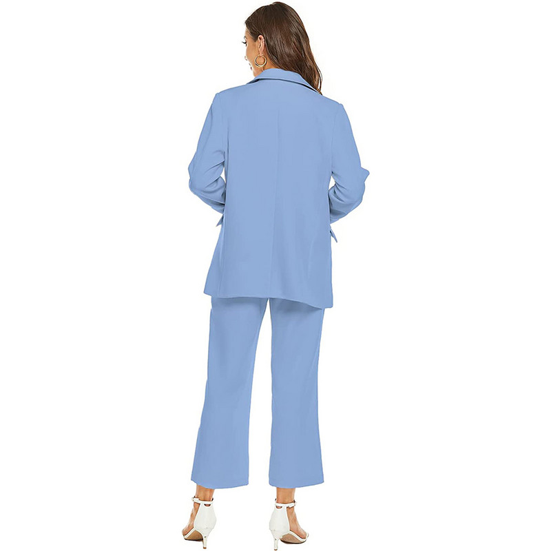 CRLAYDK Set de 2 bucăți elegante cu pantaloni pentru femei, pantaloni, blazer cu mânecă lungă, jachete casual de lux, ținute de birou pentru doamne