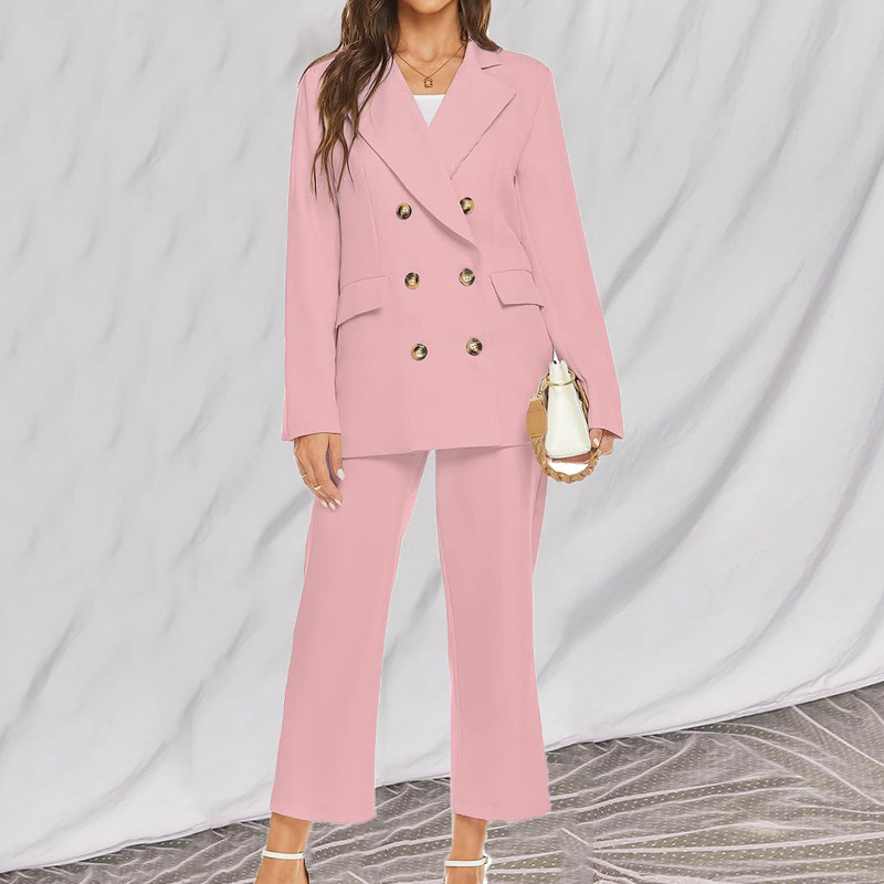 CRLAYDK Set de 2 bucăți elegante cu pantaloni pentru femei, pantaloni, blazer cu mânecă lungă, jachete casual de lux, ținute de birou pentru doamne