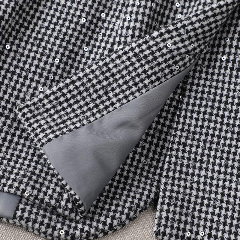 Kaheosaline ülikonnakomplekt naistele, kevadine ja sügisene uus mood Tipptasemel Elegantne paksendatud vabaaja lühikesed püksid Läikiv Bird Check jope komplekt