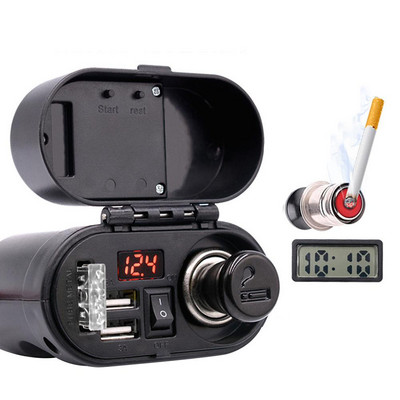 Motocikl 12V Dual USB brzi punjač Upravljač Nosač retrovizora Upaljač Voltmetar Digitalni sat za pametni telefon