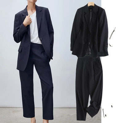 Maxdutti bleizeri sieviešu jakas Anglijas stils biroja dāmu uzvalks bikses sievietēm taisnas bikses Modes vienkārši masīvvilnas komplekti sievietēm