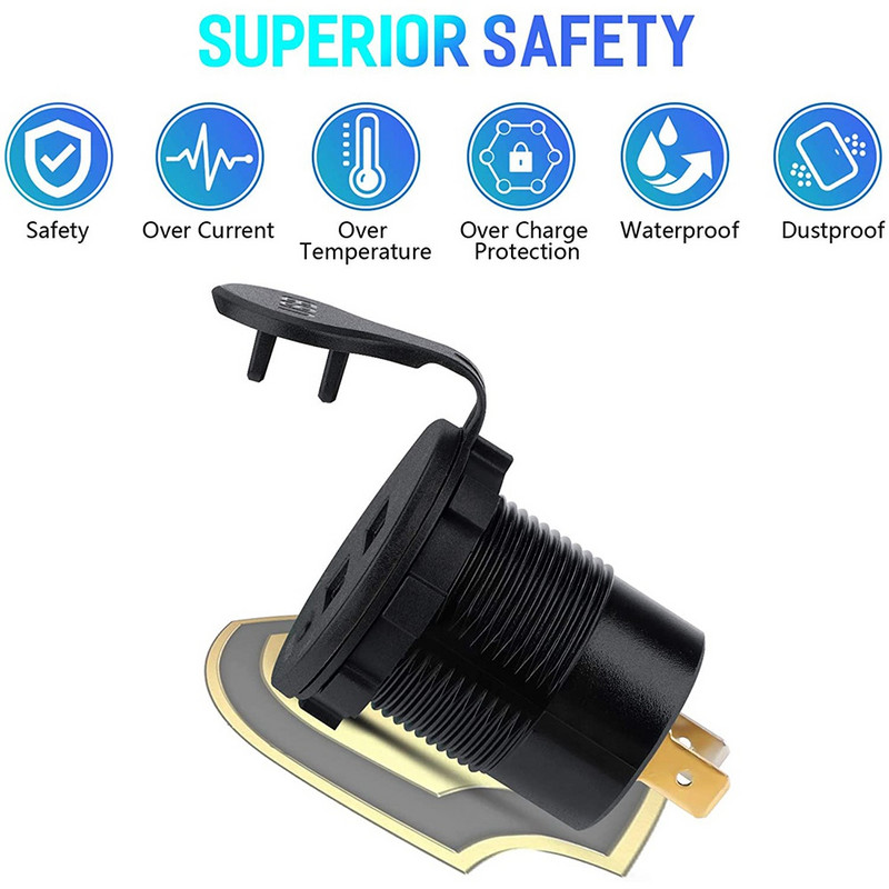 Ursuniot 36W Dual USB QC3.0 automobilinis įkroviklis 12V motociklo USB lizdas greito įkrovimo maitinimo lizdas su spalvingu skaitmeniniu voltmetru