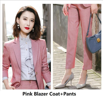 Kvaliteetsest riidest naiste pidulikud ülikonnad Professionaalsed OL Stiilid Bleiserid Sügistalvised Naiste pükste komplekt Püksteülikonnad Roosa