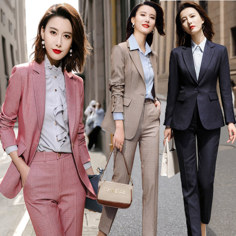 Kvaliteetsest riidest naiste pidulikud ülikonnad Professionaalsed OL Stiilid Bleiserid Sügistalvised Naiste pükste komplekt Püksteülikonnad Roosa