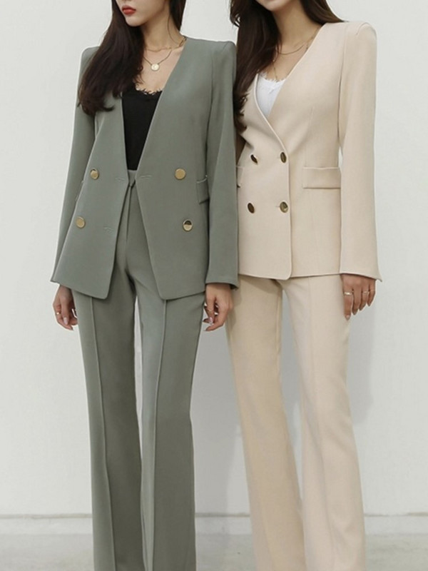 Costum Blazer Moda Femei Primavara Blazer Maneca Lunga Cu Curea Pantaloni Set Costum Office Lady Set Doua Piese Tinute