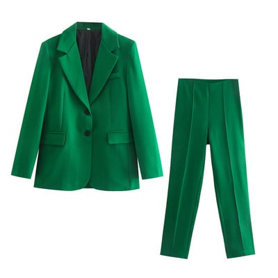Vintage πράσινο παντελόνι κοστούμι 2 τεμαχίων Γυναικείο παλτό ζιβάγκο Παντελόνι γραφείου Γυναικεία στολή Casual Jacket Za 2022 Φθινοπωρινά ρούχα μόδας