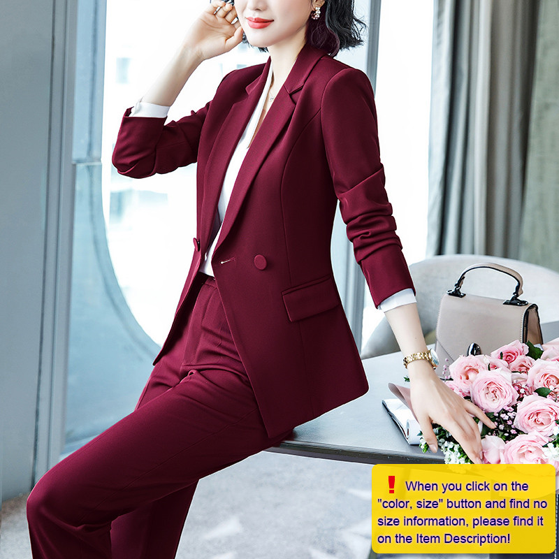 Lenshin Set 2 piese Blazer de costum simplu, formal, cu pantaloni, cu buzunare, Design pentru femeie de birou, jachetă și pantaloni pentru femei