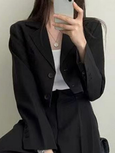 Insozkdg Κορεατικά Casual Γυναικεία Κοστούμια Blazer Jacket OL Φαρδύ πόδι Παντελόνι ψηλόμεσο κοστούμια Γυναικεία σετ δύο τεμαχίων Κομψά Crop Top Coats