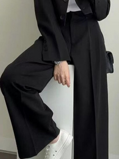 Insozkdg Κορεατικά Casual Γυναικεία Κοστούμια Blazer Jacket OL Φαρδύ πόδι Παντελόνι ψηλόμεσο κοστούμια Γυναικεία σετ δύο τεμαχίων Κομψά Crop Top Coats