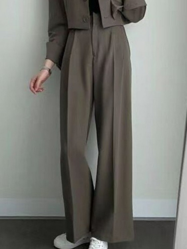 Insozkdg Κορεατικά Casual Γυναικεία Κοστούμια Blazer Jacket OL Φαρδύ πόδι Παντελόνι ψηλόμεσο κοστούμια Γυναικεία σετ δύο τεμαχίων Κομψά Crop Top Coats