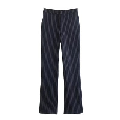 TRAF 2023 Γυναικεία Σετ 2 τεμαχίων Μόδα Pinstripe Διπλό Μπλέιζερ Μπλούζες παλτό + Λεπτά μακριά παντελόνια Causal Commute Σετ