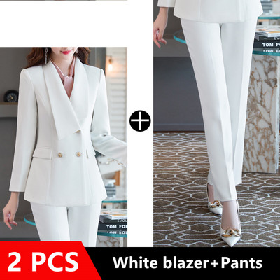 2022. Elegantni ženski kompleti sakoa Gumbi Bijela odijela s hlačama Moda Profesionalna odjeća za zabave Uredska poslovna odjeća Dvodijelni proljetni