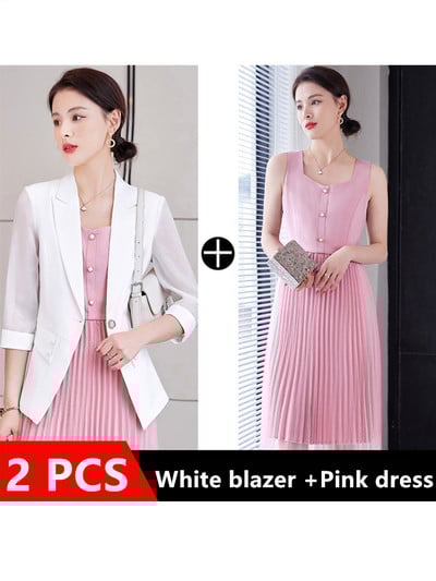 Κοστούμια γραφείου Γυναικεία Λευκά Μαύρα Σετ 2 τεμ.