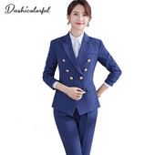 Trend pentru femei. Cele mai noi 2021. Jachetă elegantă, de designer, pentru femei, cu nasturi de fier, la două piept. Blazer clasic cu dungi albastre