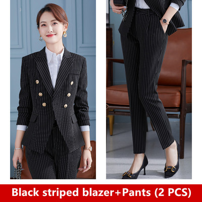 Trend pentru femei. Cele mai noi 2021. Jachetă elegantă, de designer, pentru femei, cu nasturi de fier, la două piept. Blazer clasic cu dungi albastre