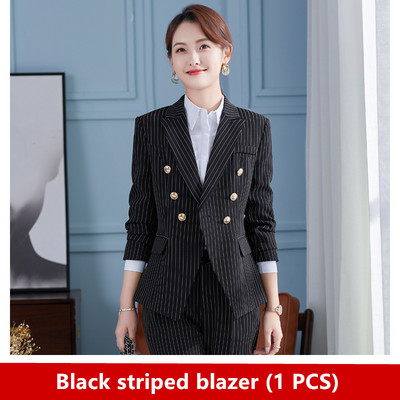 Trend pentru femei. Cele mai noi 2021. Jachetă elegantă, de designer, pentru femei, cu nasturi de fier, la două piept. Blazer clasic cu dungi albastre