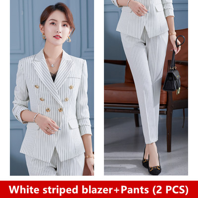 Trend pentru femei. Cele mai noi 2021. Jachetă elegantă, de designer, pentru femei, cu nasturi de fier, la două piept. Blazer clasic cu dungi albastre