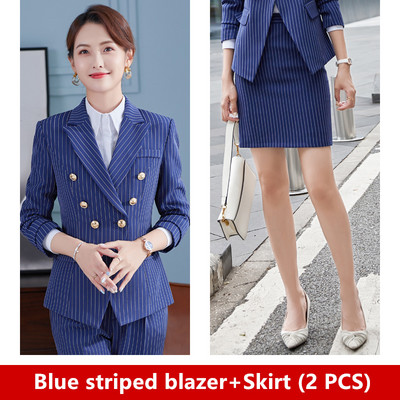 Trend pentru femei. Cele mai noi 2021. Jachetă elegantă, de designer, pentru femei, cu nasturi de fier, la două piept. Blazer clasic cu dungi albastre