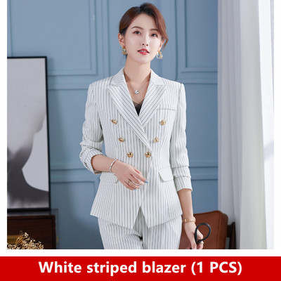 Trend pentru femei. Cele mai noi 2021. Jachetă elegantă, de designer, pentru femei, cu nasturi de fier, la două piept. Blazer clasic cu dungi albastre