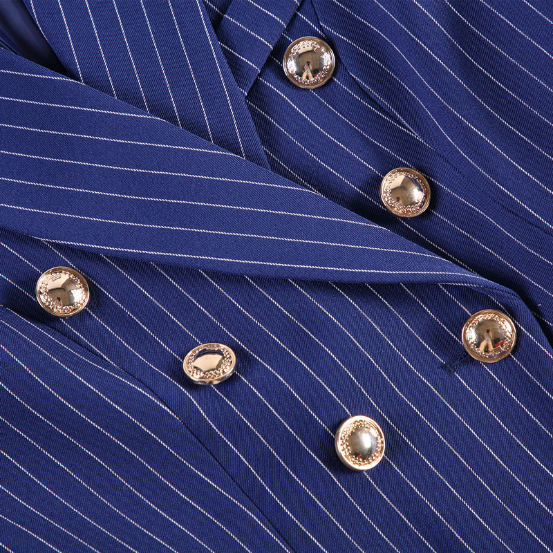 Trend pentru femei. Cele mai noi 2021. Jachetă elegantă, de designer, pentru femei, cu nasturi de fier, la două piept. Blazer clasic cu dungi albastre