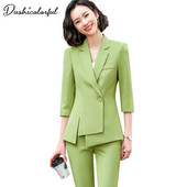 Dushi Raznobojne ženske jakne sakoi Novo 2021. Proljetno uredsko odijelo s polurukavima Tanak nepravilan kaput Fromal Jednobojna gornja odjeća Chic Topovi