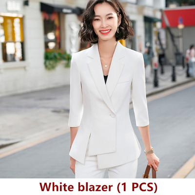 Dushi Raznobojne ženske jakne sakoi Novo 2021. Proljetno uredsko odijelo s polurukavima Tanak nepravilan kaput Fromal Jednobojna gornja odjeća Chic Topovi