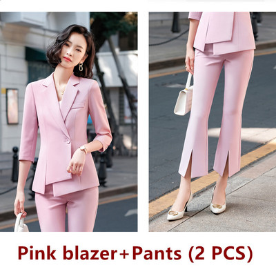 Dushi Raznobojne ženske jakne sakoi Novo 2021. Proljetno uredsko odijelo s polurukavima Tanak nepravilan kaput Fromal Jednobojna gornja odjeća Chic Topovi