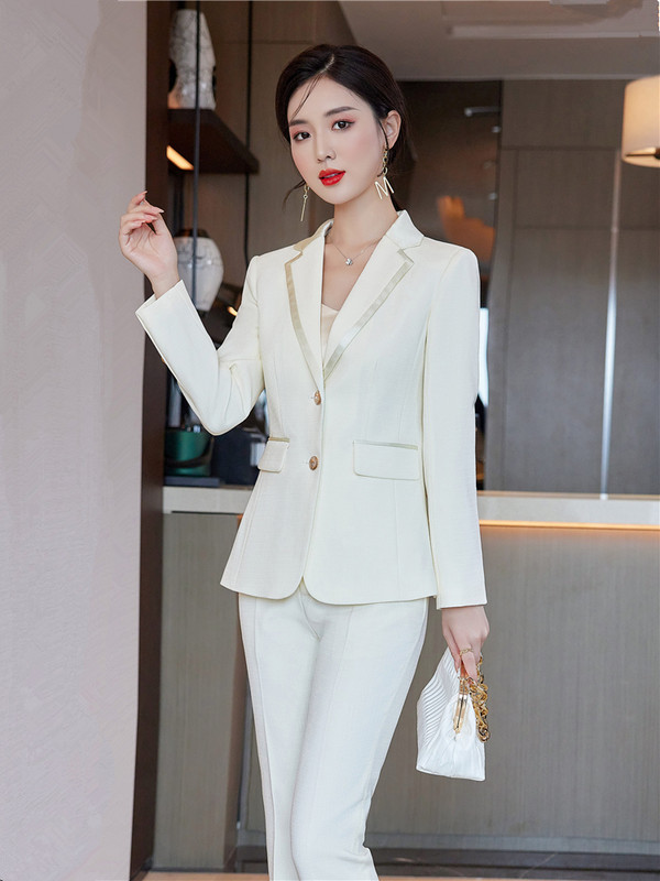 Μπλέιζερ Παντελόνι Σετ δύο τεμαχίων Γυναικείο Γυναικείο Κοστούμι Γυναικείο Κοστούμι Λευκό Ροζ Επαγγελματικό Σφίξ Μπλέιζερ και Παντελόνι Επίσημο κοστούμι