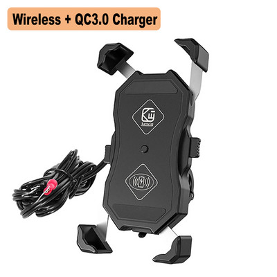 Βάση στήριξης τηλεφώνου μοτοσυκλέτας μοτοσικλέτας QI ασύρματος φορτιστής QC3.0 USB φόρτιση για υποστήριξη τηλεφώνου Moto Βάση βάσης αλουμινίου