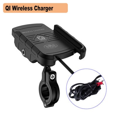 Βάση στήριξης τηλεφώνου μοτοσυκλέτας μοτοσικλέτας QI ασύρματος φορτιστής QC3.0 USB φόρτιση για υποστήριξη τηλεφώνου Moto Βάση βάσης αλουμινίου