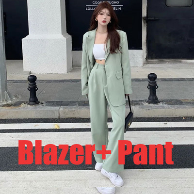 Costum Blazer Femei Seturi 2 piese Outfits Femei Jachetă cu mânecă lungă Pantaloni casual Costum pantalon Office Lady Verde Maro Costume de afaceri