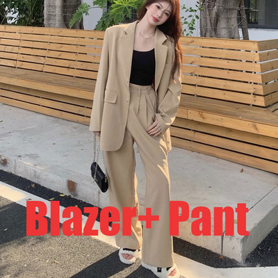 Costum Blazer Femei Seturi 2 piese Outfits Femei Jachetă cu mânecă lungă Pantaloni casual Costum pantalon Office Lady Verde Maro Costume de afaceri