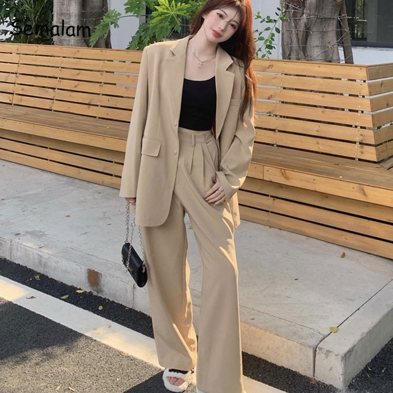 Costum Blazer Femei Seturi 2 piese Outfits Femei Jachetă cu mânecă lungă Pantaloni casual Costum pantalon Office Lady Verde Maro Costume de afaceri