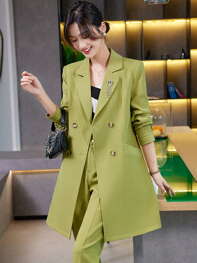 Zima Jesen Ženska radna poslovna odjeća Odijelo s hlačama Ženska žuta kaki plava duga jakna i svečani komplet hlača od 2 komada