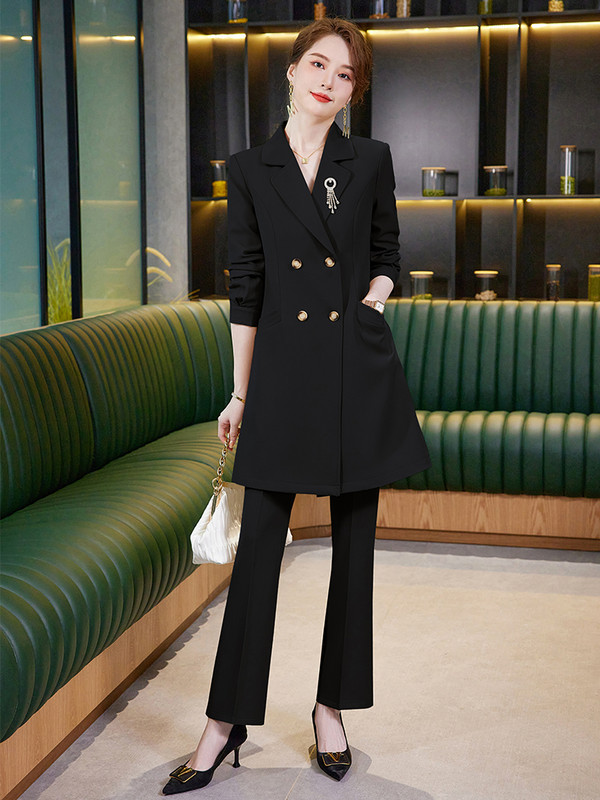 Zima Jesen Ženska radna poslovna odjeća Odijelo s hlačama Ženska žuta kaki plava duga jakna i svečani komplet hlača od 2 komada