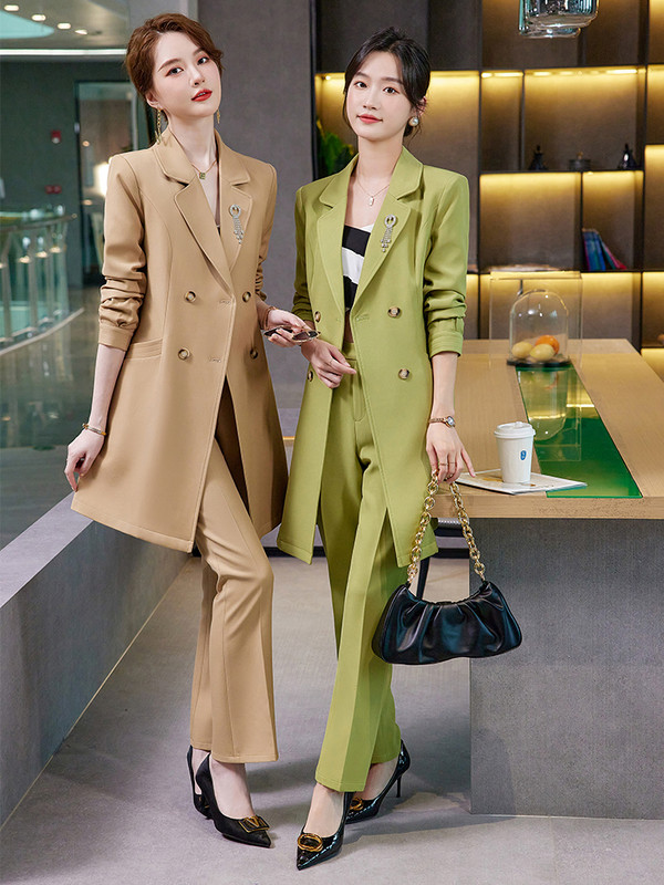 Zima Jesen Ženska radna poslovna odjeća Odijelo s hlačama Ženska žuta kaki plava duga jakna i svečani komplet hlača od 2 komada