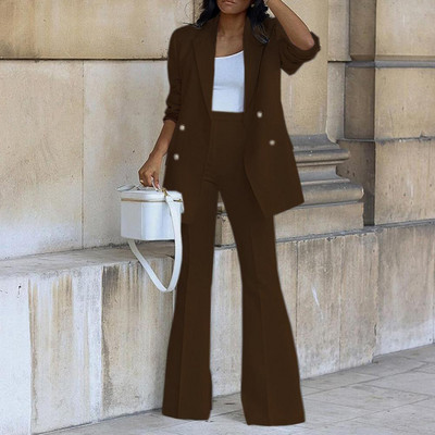 1 Σετ Δημοφιλές Γυναικείο Σετ Κοστούμι Φθινοπωρινό χειμερινό παλτό Παντελόνι μακρυμάνικο συνονθύλευμα ψηλόμεσο σετ Slim