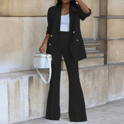 1 Σετ Δημοφιλές Γυναικείο Σετ Κοστούμι Φθινοπωρινό χειμερινό παλτό Παντελόνι μακρυμάνικο συνονθύλευμα ψηλόμεσο σετ Slim