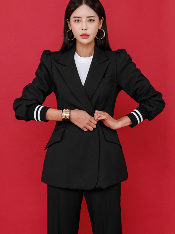 IEQJ 20232 Costume cu pantaloni noi Blazer cu mânecă lungă, cu curea, pantaloni lungi, costum de birou, haine de lucru, set 2 piese, set pentru femei 3W6609