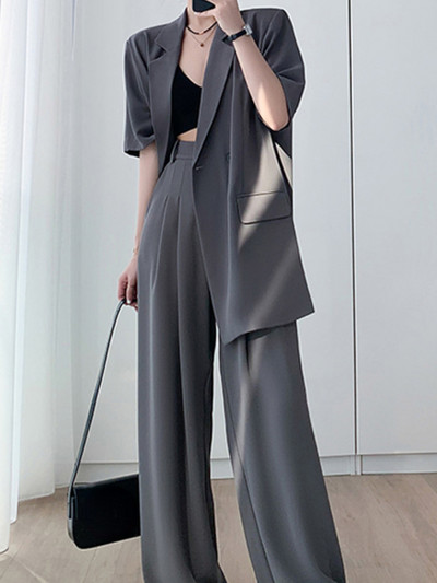 Formal femeie birou haine set două piese de vară șic ocazional largi business blazer pantaloni costum femei moda coreeană pantaloni costum