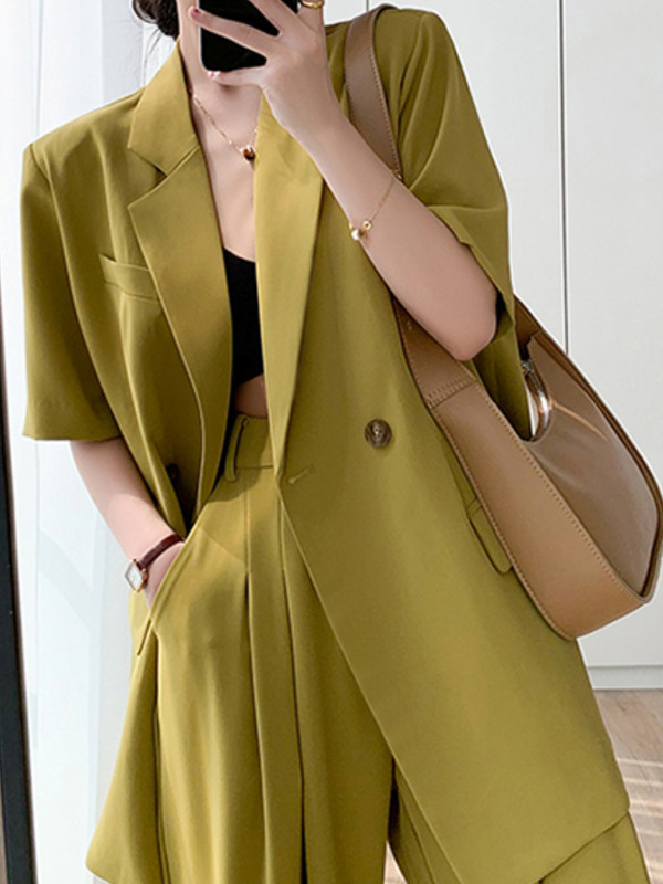 Formal femeie birou haine set două piese de vară șic ocazional largi business blazer pantaloni costum femei moda coreeană pantaloni costum